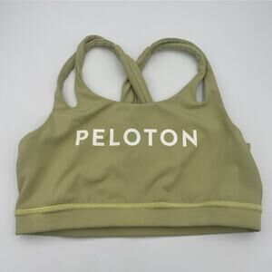 Peloton Racerback Sports Bra Green Nylon Spandex Wireless Pullover Logo sz M
